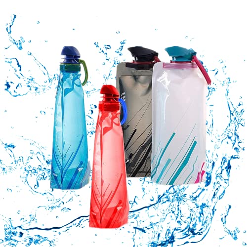 Botella de Agua Potable Plegable de 700ML, 4 Unidades, sin BPA, Bolsa de Agua portátil Reutilizable, Botellas Plegables para Deportes al Aire Libre, Senderismo, Aventuras, Viajes (4PCS)