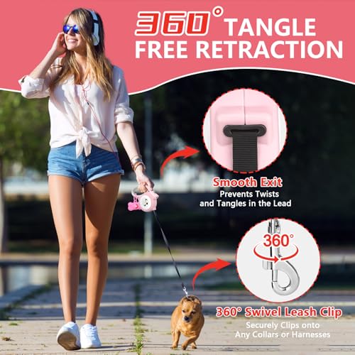 Makife Retractable Dog Lead with LED Light 5m Extendable Dog Leash with Dog Waste Bags for Small Medium Dogs up to 25kg Brake & Lock System Ergonomic Handle - Image 2