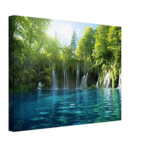 Cascade bleue art mural paysage tableau déco salon toile encadrée