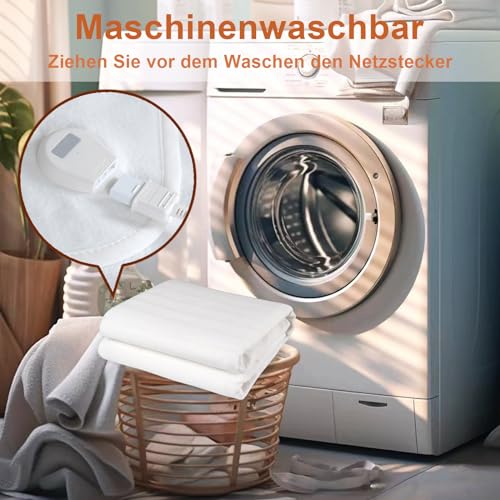 DOEL Heizdecke 160x140cm, Wärmeunterbett Doppel mit 10 Heizstufen, Elektrische Wärmedecke mit 3/12h Abschaltautomatik, Maschinenwaschbar Matratzenheizung, 220-230V, 50-60Hz, 115W, Weiß