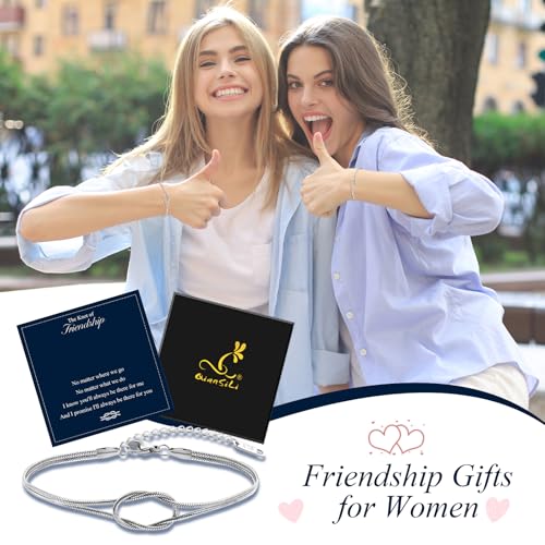 QianSiLi Mother Daughter Best Friend Love Knot Bracelet Snake Chain Infinity Bracelets for Women Friendship Birthday Valentine's Day Christmas Gifts for Daughter Friend Women Her4