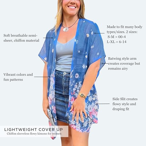 Image of Humble Hilo Womens Kimono Cardigan Sleeveless Lightweight Cover Up Casual & Flowy, 2 Sizes