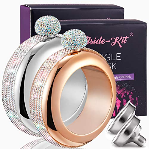 Hillside-Kit Flask Bangle Bracelet- AB Crystal Lid Creative 304 Stainless Steel Wine Alcohol
