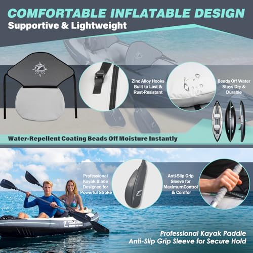 Inflatable Touring Kayak 1-Person & 2-Person with Waterproof Seat & Full Accessory Kit, Lightweight Recreational Kayak for Lake, River & Fishing - Image 7
