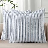 Pallene Faux Fur Plush Throw Pillow Covers 18x18 Set of 2, Luxury Soft Fluffy Striped Decorative Pillow Covers for Sofa, Couch, Living Room, Ombre Grey