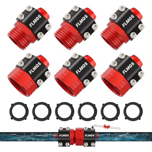 FLMQS Garden Hose Repair Kit with Upgraded Tight Clamp - 3 Sets Heavy Duty Aluminum Alloy Hose Connector Fit for 3/4 Hoses Includes 6 Extra Washers - Leak-Proof Easy Fix (Red)