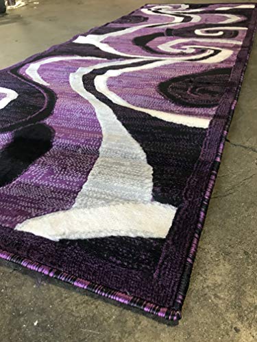Modern Long Runner Area Rug Purple Black Gray Americana Design 144 (32 Inch X 10 Feet) #TOP7