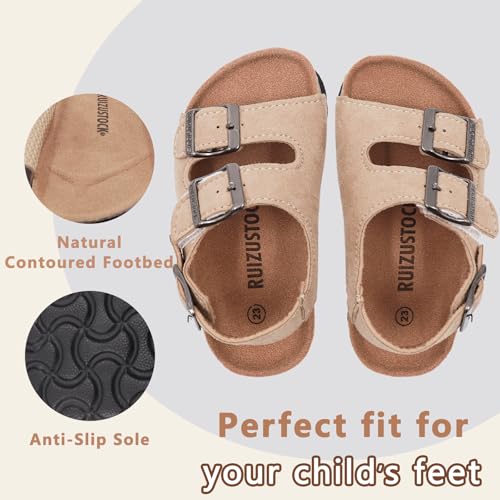 Image of Kid Sandals Boys Girls Comfort Cork Footbed Summer Slides Sandals Toddler Adjustable Buckle Slip-On Sandal Open Toes Casual Flat for Little Kid /Big Kid
