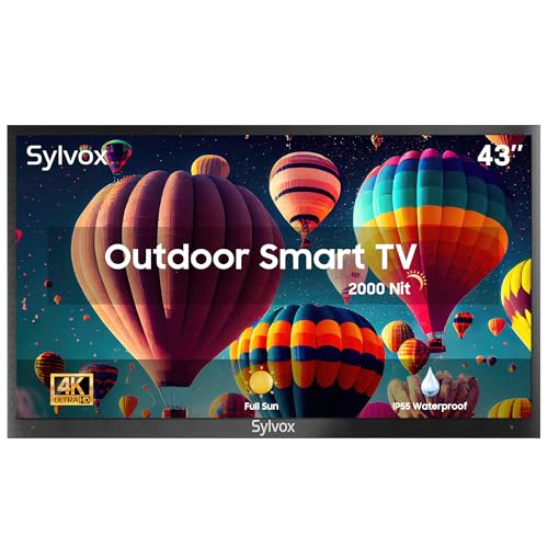 SYLVOX 43 Zoll Outdoor TV mit 4K UHD, 2000nit Helligkeit, IP55 Wasserdicht, Voice Assistabt, Draußen Smart Android Ferseher,Bildschirmspiegelung Sun Readable - Pool Pro