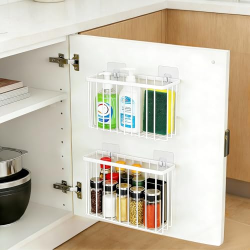 2 Stück Küchenschranktür-Aufbewahrungsbox, Selbstklebende Wandmontierte Putzschrank Organizer Küche Aufbewahrungsbox, Küchen Organizer Fur Schrank/Badezimmer/Kühlschrank Kleine Gegenstände (weiß)