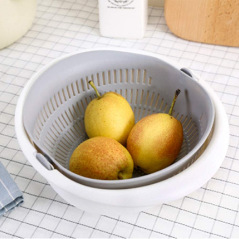 Colander Strainers for Kitchen, Fruit Cleaner Double Layer Drain Basket Fruit Vegetable Washing Bowl, Fruit Cleaning Bowl(gray)