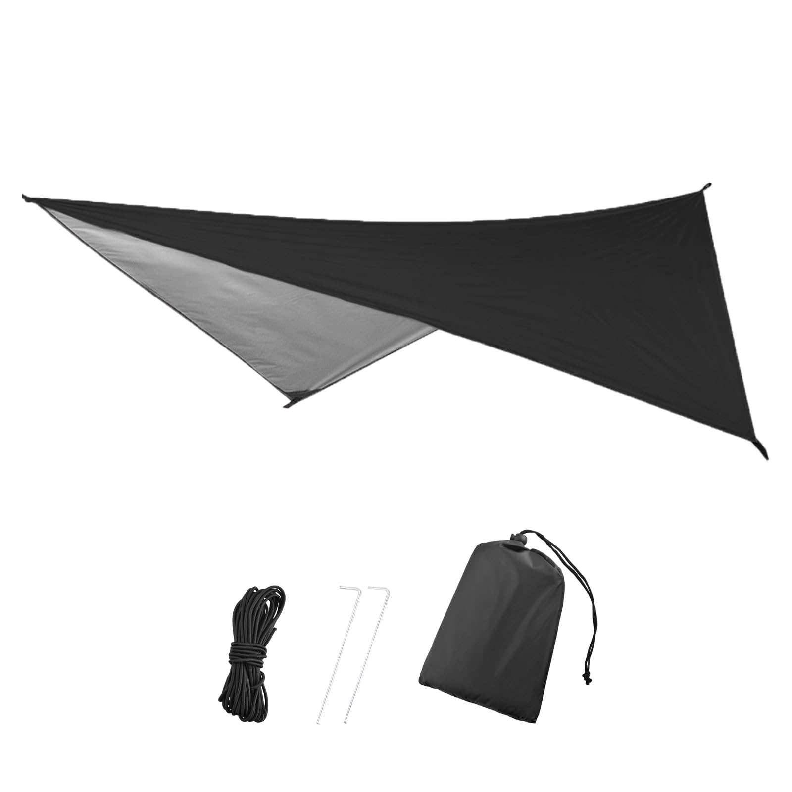 TRIWONDER Waterproof Camping Tarp Shelter Lightweight Hammock Rain Fly Tent Tarpaulin for Hiking Beach Picnic, Includes Pegs, Ropes, Carry Bag (Black, 230 x 140 cm)