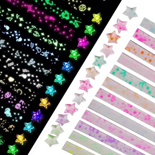 Star origami colorful decorative paper strips origami paper strips DIY origami star paper strips (12 color glowing star origami/210 sheets)