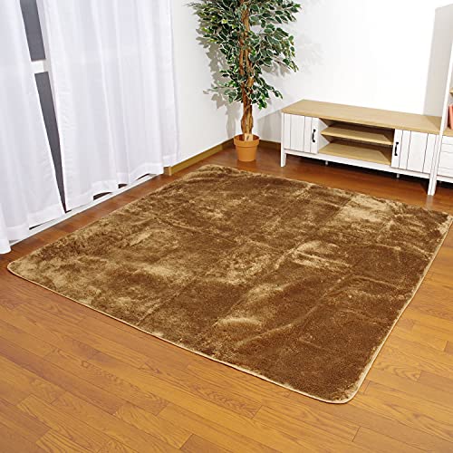 抗菌 防臭 長毛ラグカーペット ホットカーペットカバー 2畳 185×185cm ベージュ 裏面:ドッドタイプ滑り止め加工