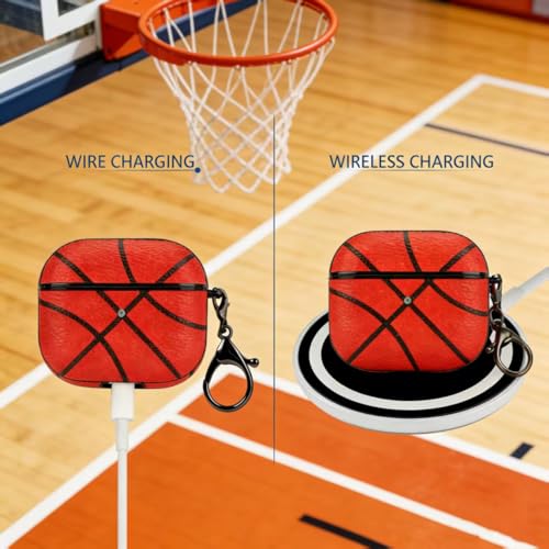 Image of Basketball PU Leather Case for AirPods Pro 2, 3D Embossed Sport Protective Cover with Metal Keychain, Gift for Men Women Basketball Fans - Compatible with AirPod Pro 2nd /1st Gen