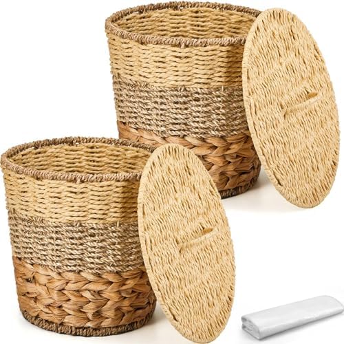Amazon.com: Ctosree 2 Pcs Wicker Trash Can Basket Woven Waste 