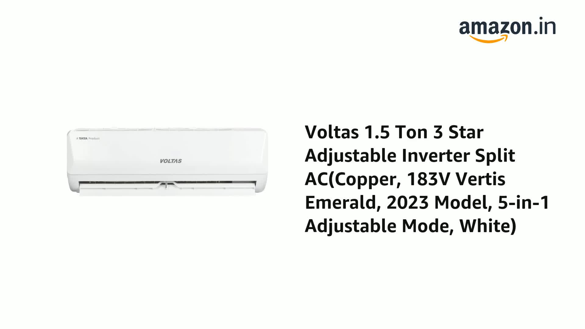NoT レフティ★左★W1、W3、5~9、P、A、S、Pt Voltas 1.5 Ton 3 Star Inverter Split AC 183V Vertis Emerald