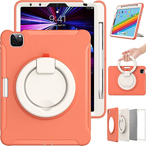 iPad Air 5 Gen/4 Gen 10.9 Inch Case with Handle, Ultra Light and Rugged Case for Kids with Rotating Stand and Pen Holder Orange
