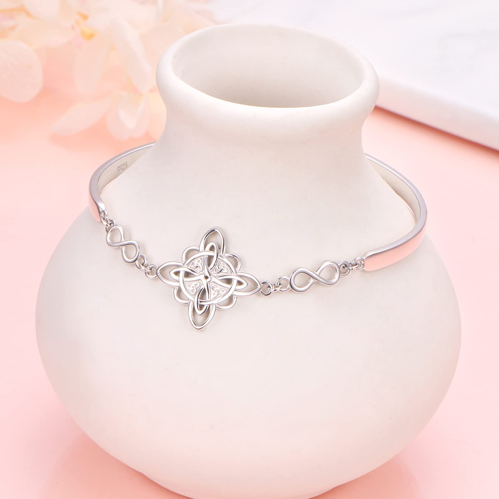 DAOCHONG 925 Sterling Silber Viel Glück Irischer Schmuck Keltischer Knoten Armband für Damen