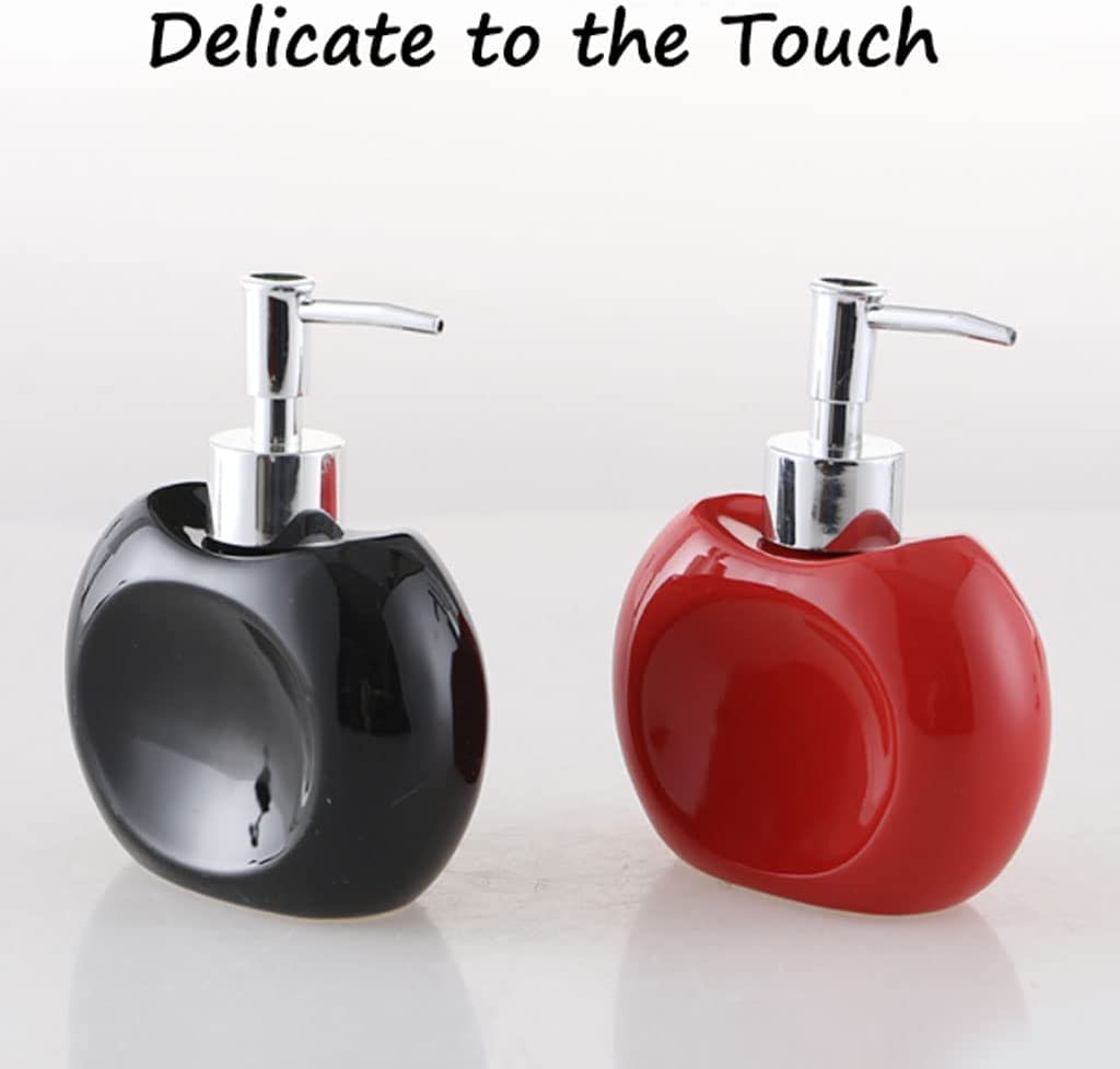 Distributore di sapone ricaricabile da 10,1 once, distributore di sapone in ceramica a forma di frutta, distributore di lozione con pompa, distributore di sapone e lozione ricaricabile (nero, 2 pezzi)