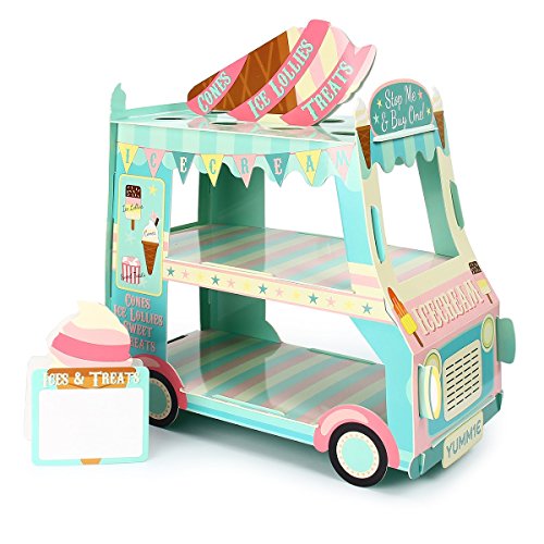 Mochiglory 3 Tier Cupcake Stand Ice Cream Street Van Cake Stand Holder for Theme Party Decoration