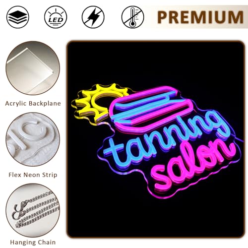 Image of Tanning Salon Neon Sign for Wall Decor, 15 inch x 12.6 inch Led Signs for Business, USB Dimmable Beauty Neon Lights for Tanning Room Spa Salon Skincare Studio Wall Art