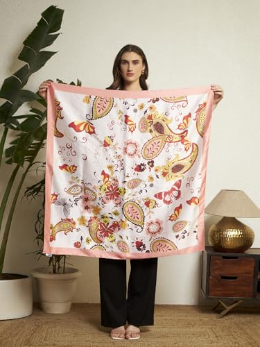 Image of Ravaiyaa - Attitude is everything Women Silk Digital Print Large Square Scarf Breathable Lightweight Neckerchief Printed Headscarf 40 inch x 40 inch Inch