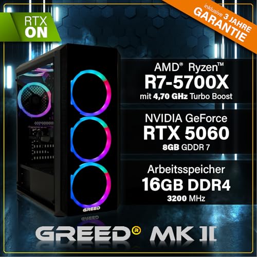 Greed® MK2 - High End Gaming PC - AMD Ryzen 7 5700X & Nvidia Geforce RTX 5060 - Ultra Schneller RGB Computer + 4K Raytracing Rechner mit 4,6 GHZ - 16 GB DDR4 RAM - 1TB SSD - WLAN + W11 Pro – Bild 4