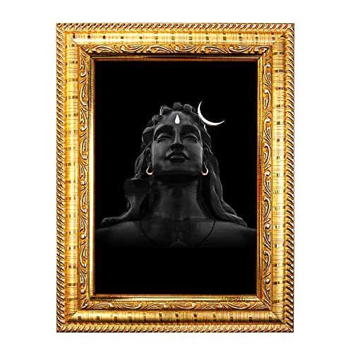 Image of Hawai Adiyogi Shankar Mahadev Home Decor Worship Use Wall Hanging Wooden Photo Frame SFDI417 GLD FRM GRP