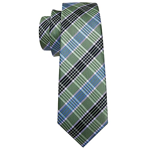 Image of Barry.Wang Plaid Ties for Men Silk Necktie Handkerchief Cuff Links Set