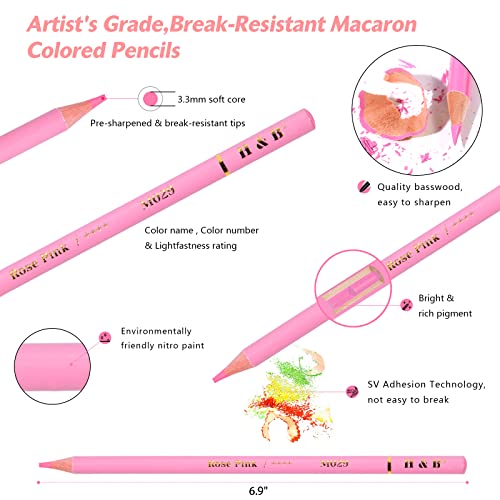 H & B 50 Pastel Colored Pencils Set - Macaron Colors For Adult Coloring - Professional Oil-Based Art And Drawing Pencils For Sketching, Shading, And Artists #TOP2