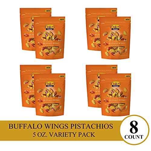 Image of Setton Farms Pistachios, Buffalo Wing Bold Flavor Naturally Seasoned No Shell Pistachio Nuts, Gluten Free, Vegan, Kosher, 5 oz, Pack of 8, 5 Ounce (Pack of 8)