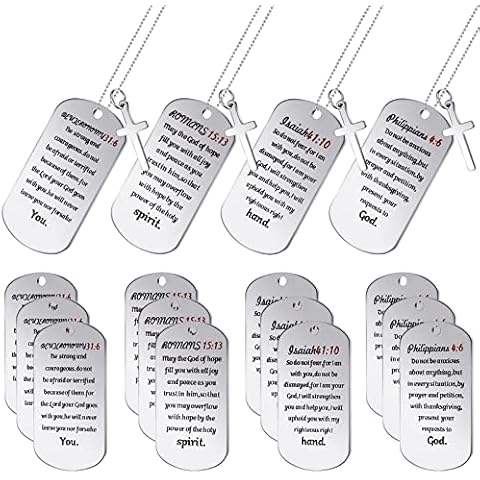 12 Pcs Bible Verse Stainless Steel Dog Tags Cross Necklaces for Women Men Prayer Engraved Military Gifts Religious Baptism Gifts Inspirational Birthday Gift Christian Gift for Pendant Jewelry Gifts Cover