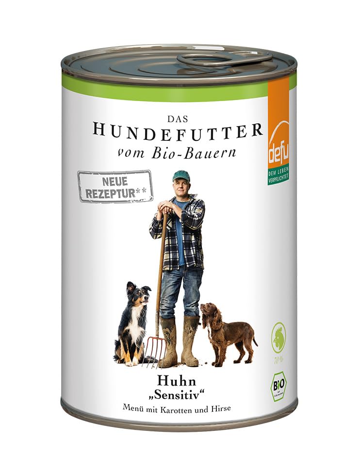 defu Hundefutter | 12 x 410 g | Bio Huhn Sensitiv | Premium Bio Nassfutter Menü | Alleinfuttermittel für Hunde