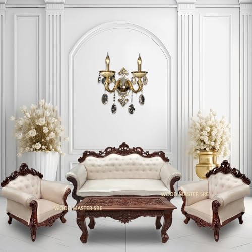 Image of Luxury Wooden Teakwwood Five Seater Sofa Set for Living Room (Honey Brown) Solid Wood Outdoor Chair 5 Seater Sofa | (10)