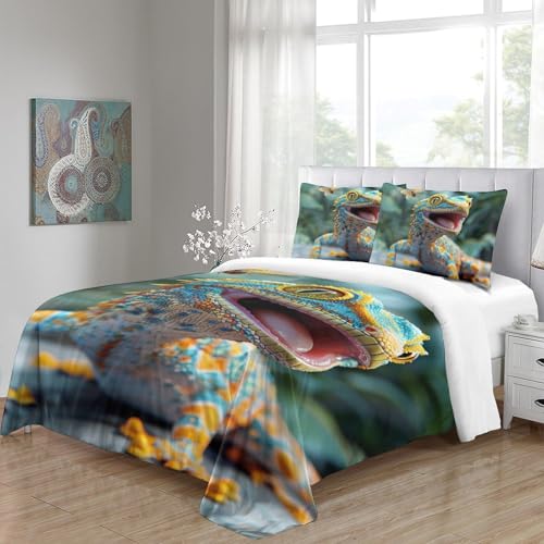 Parure housse de couette lézard 3D en microfibre premium pour lit double King - 5