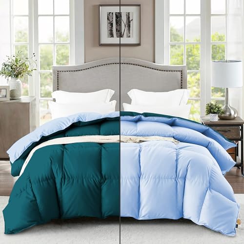 Image of Fluffy 600 GSM Winter Comforter Single Bed 60 inchX90 inch - 600 GSM Heavy Winter Quilt Microfiber Rajai /Duvet /Blanket Super Soft Single Size - Teal /Sky Blue Color