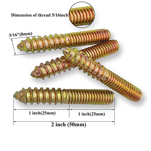 Image of 12 Pack 5 /16-18x2 Inch Hanger Bolts 5 /16-18'' Double Headed 5 /16 Wood Dowel Screw Self-Tapping for Furniture Screws Threaded Rods Bolt 50mm Length, (YLK2022060703)