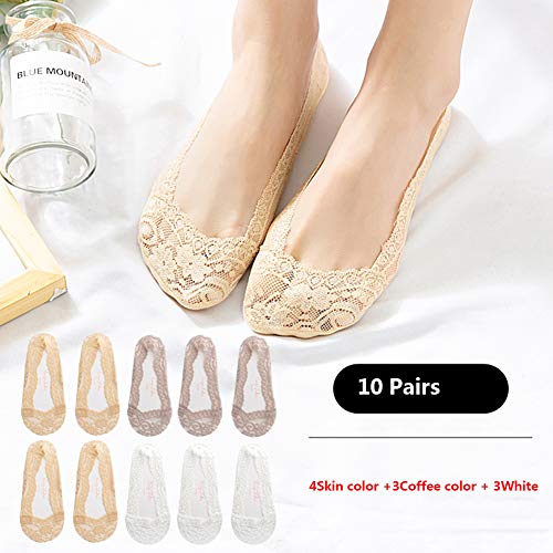 YANWE Calcetines Invisibles Mujer Malla de Aliento Cortos Algodón Calcetines con Silicona Antideslizante,10 Pares,E