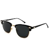 Semi-Rimless Frame Square Sunglasses for Men Women 100% Real Glass Lens
