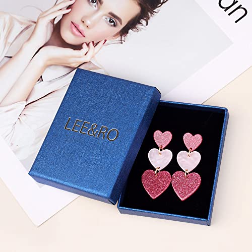 LEE&RO Heart Earrings Dangle Valentine's Day Earrings Pink Heart Earrings Red Heart Earrings Cute Love Dangling Heart Earrings for Women4