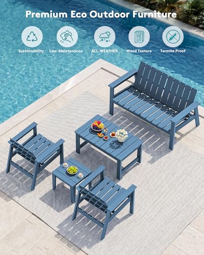 Image of SERWALL HDPE Outdoor Bench, 2-Person All-Weather Outdoor Bench, Patio Garden Bench with 660 lbs Capacity, Outdoor Patio Bench for Deck, Lawn, Garden, Navy