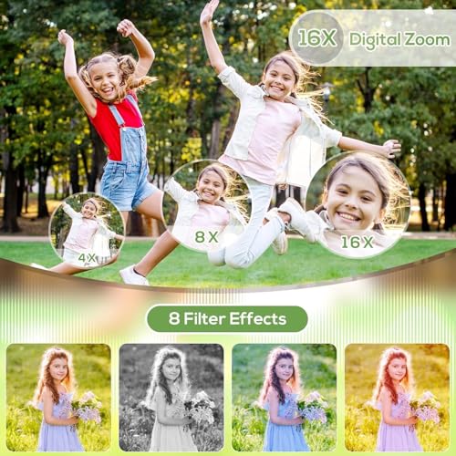 Image of Digital Camera for Kids, HILDCROA 48MP FHD 1080P Point and Shoot Digital Cameras with 16X Zoom Anti-Shake, Compact Portable Cameras for Photography, for Boys Girls Teens Beginners,Green