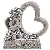 Annastore Besinnliche Grabdeko zur Erinnerung, frostfest und witterungsbeständig Grabschmuck - Grabfigur - Friedhof Deko Farbe Engel mit Herz H 10,5 cm