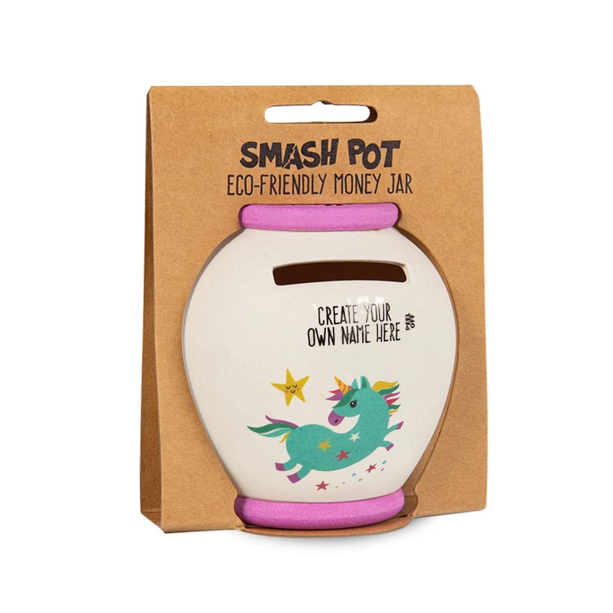 History & Heraldry Personalised Bamboo Smash Pot Money box (Unicorn Blank with sticker)