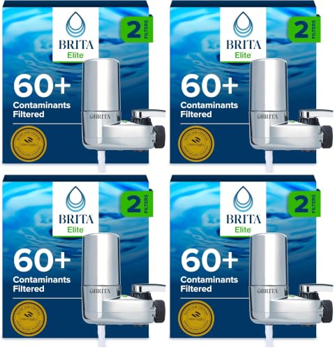 Image of Brita Faucet Mount Water Filter System, Chrome, No-Wait Filtration, Easy Install, Multi-Use Tap Water Filter for Kitchens, Bathrooms & Small Spaces (Pack of 4)