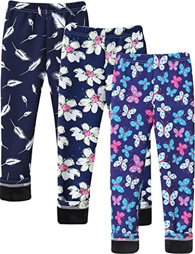 Kiench Girls' Winter Leggings Warm Fleece Lined Thick Pants Cute Pattern 3-Pack