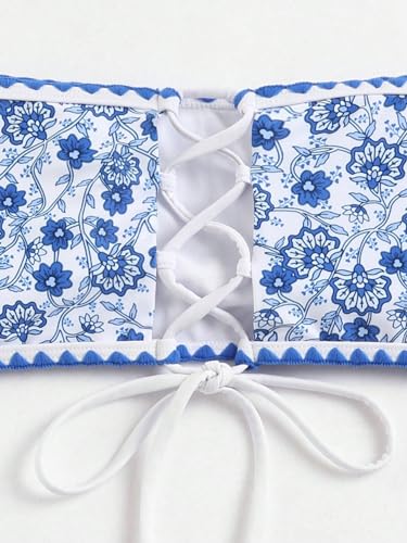 WDIRARA Women's Floral Print Strapless Lace Up Bikini Swimsuit 2 Piece Bathing Suit3