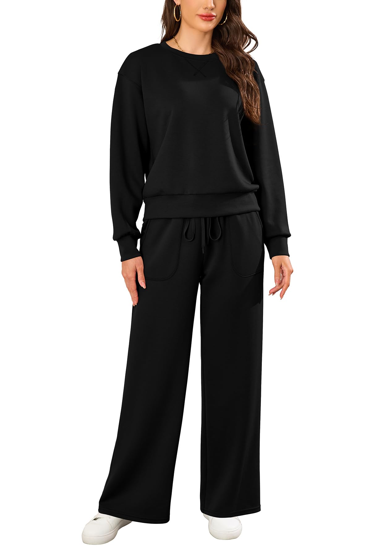 SHEKINI Tute da donna 2 pezzi Set girocollo manica lunga pullover top e pantaloni a gamba larga tuta tuta lounge set 2025 S-XXL