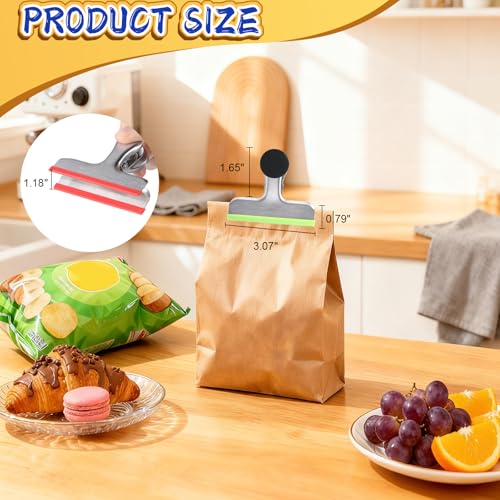 Image of HOUSE AGAIN Chip Clips Bag Clips, 8 Pack Strong Magnetic Bag Clip Silicone-Covered Edges No Scratch Airtight Seal, Stainless Steel Heavy Duty Food Clip for Fridge Kitchen Food Storage, Colorful